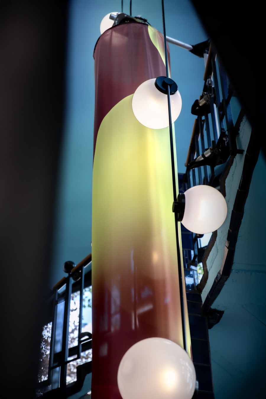 deatil of a textile column: scenography festival center of Klima Biennale Wien at KunstHausWien by JASCHA&FRANZ and Andrea Grill
