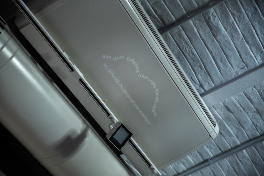 text fragment on ac: scenography festival center of Klima Biennale Wien at KunstHausWien by JASCHA&FRANZ and Andrea Grill